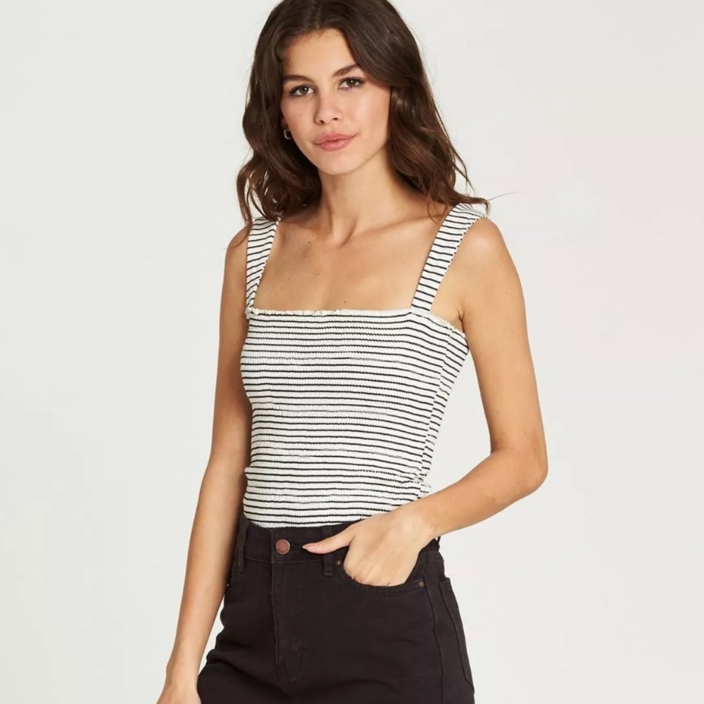 American Eagle Outfitters White and Blue Sleeveless Crop Tank Top